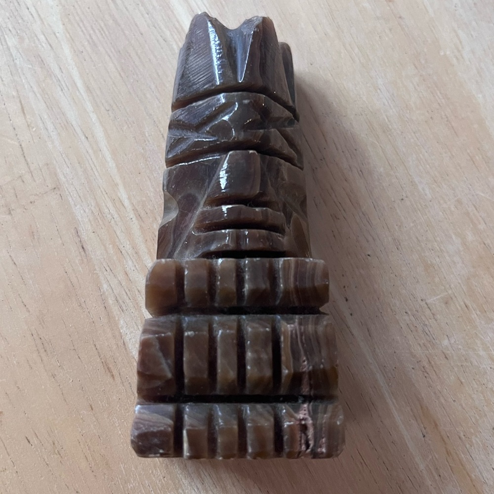 Vintage Mexican Hand Carved Onyx Marble Aztec Totem Figurine